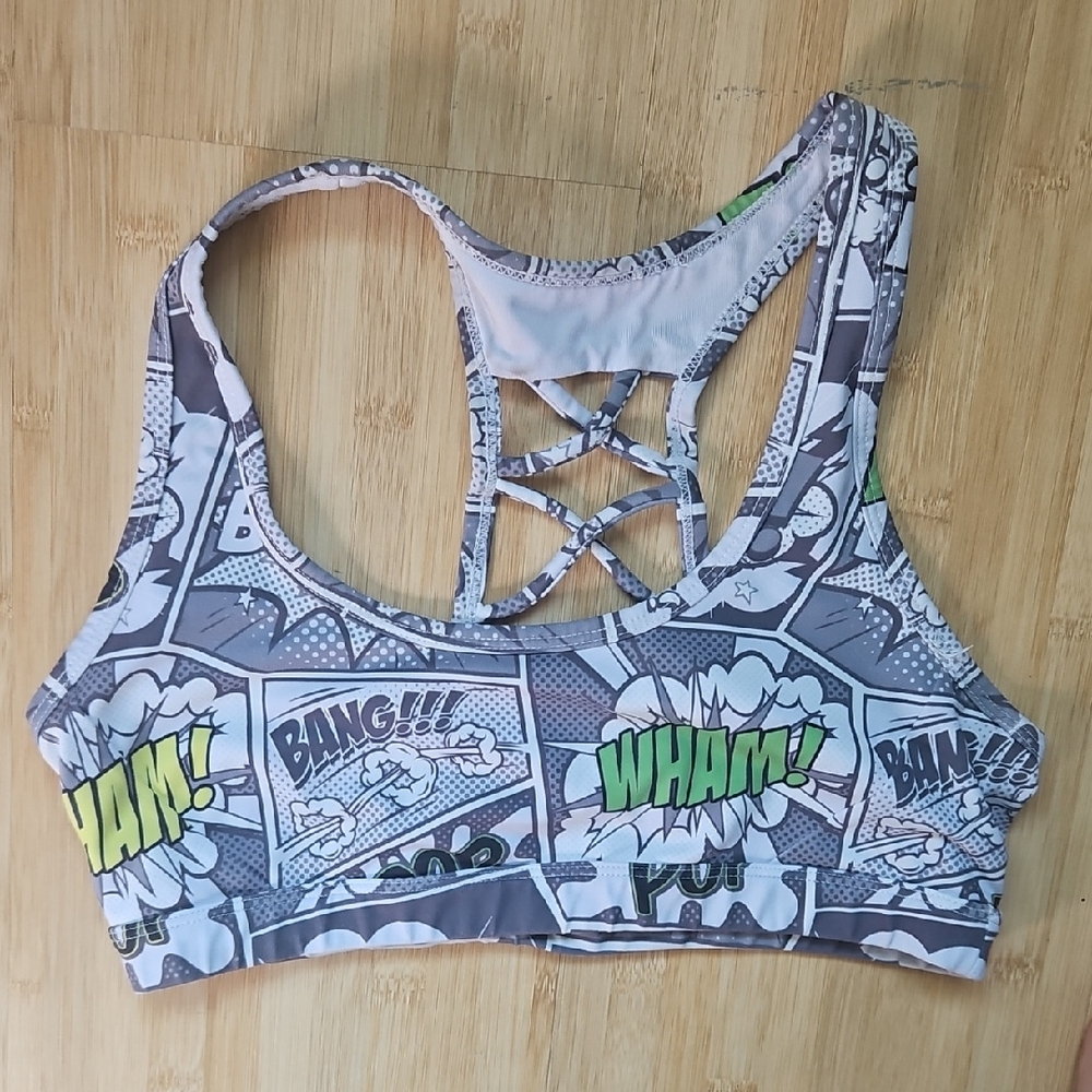 Feed Me Fight Me Small Comic Print Sports Bra -